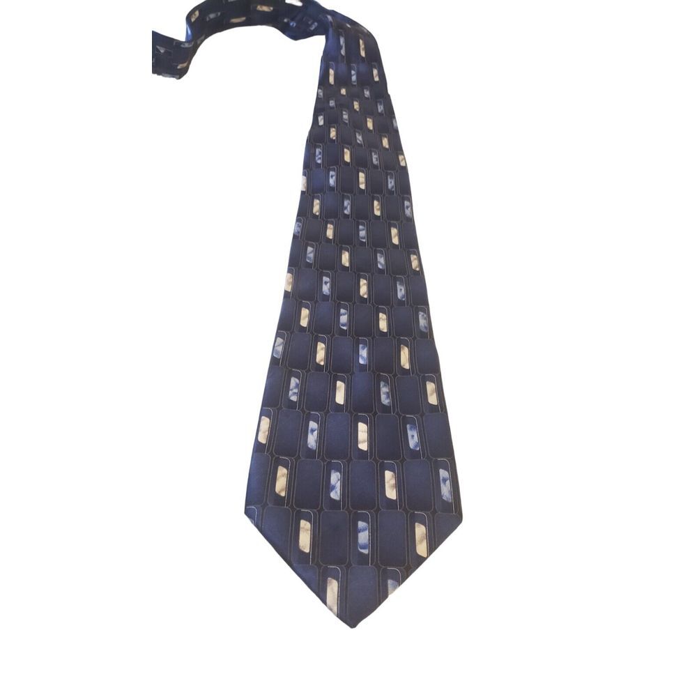 Vintage Stafford Neck Tie 100%‎ Silk Navy Geometric Made in USA 60"x 4"